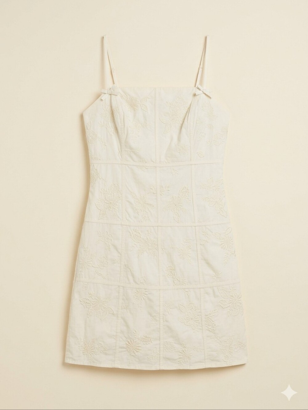 Zara embroidered panel mini dress in a cream/ecru shade